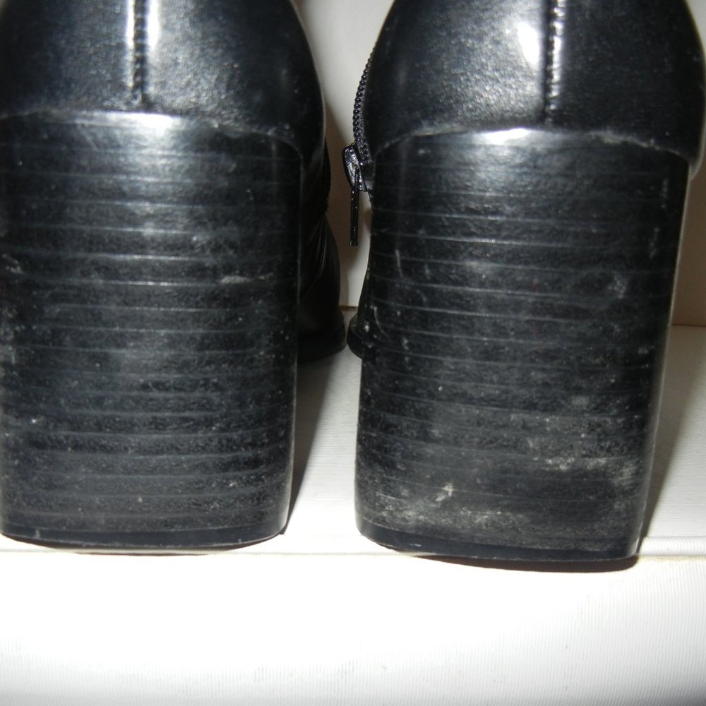 Y2K Chunky Vintage 10M Black Leather Ankle Boot Full Zip Block Heel Square Toe - Picture 5 of 12